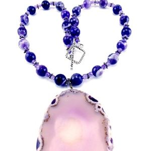 CHEVRON AMETHYST NECKLACE W GEODE & STERLING 925